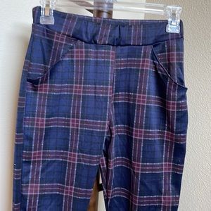 Navy and Red Plaid Pants with Pockets
